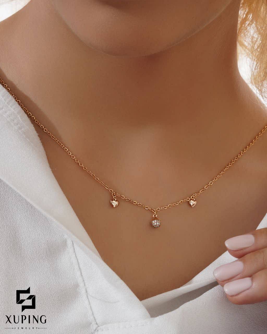 گردنبند قلب و توپی نگین دار ژوپینگ