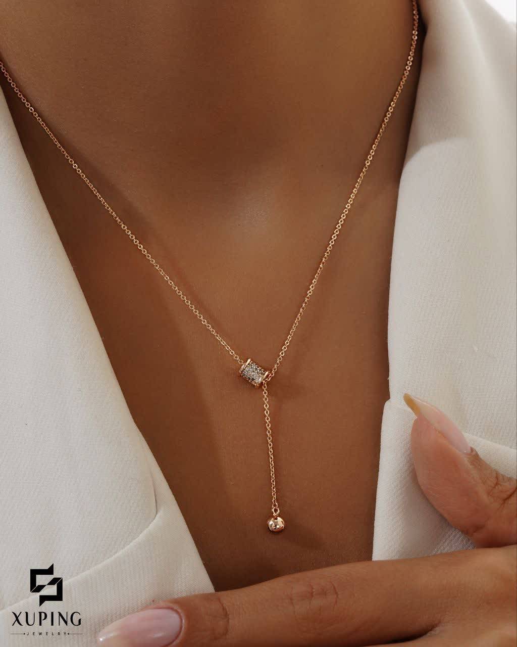 گردنبند آویز توپی نگین دار ژوپینگ