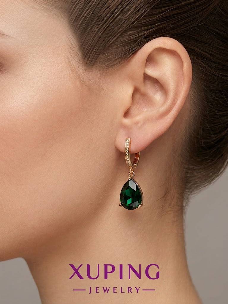 گوشواره زمردی نگین دار ژوپینگ